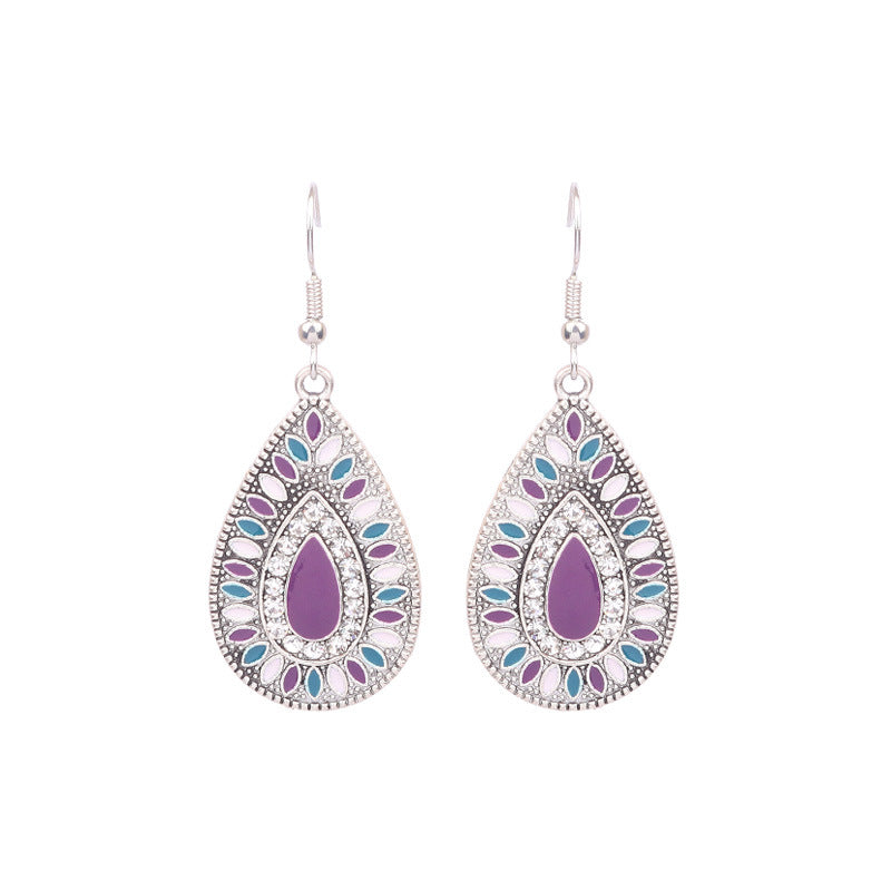 Wholesale Retro Tassel Hollow Alloy Oil Dripping Earrings Set
